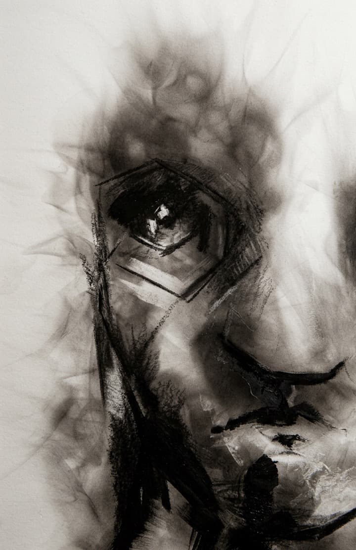 Detail of Smoke Study I-III, a smoke and fire drawing by Janke de Kock